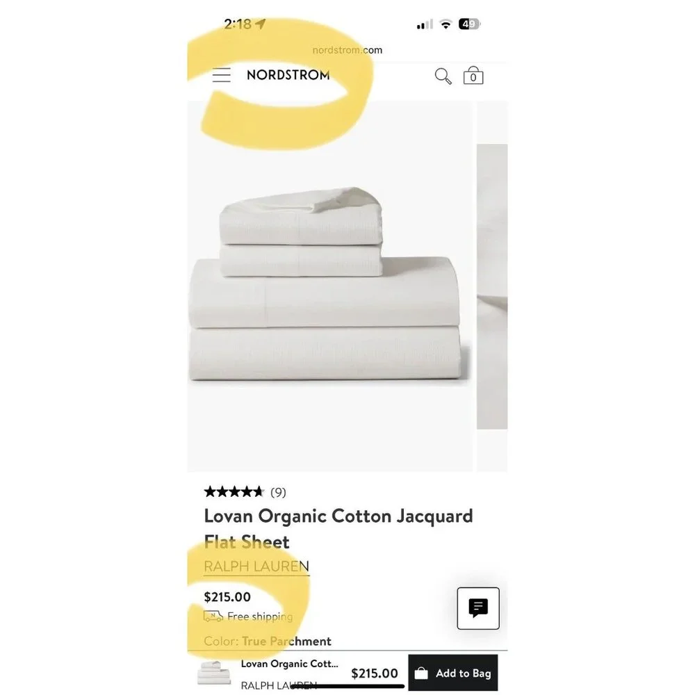 NEW $215 Ralph Lauren Lovan Jacquard Sheet!  Flat  Queen  White  Organic Cotton